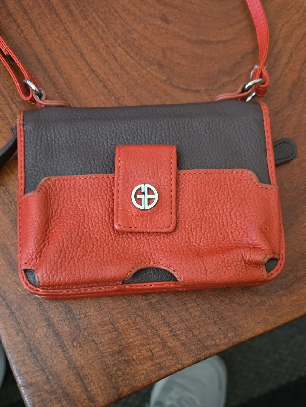 GIani Bernina Brown and Orange Leather Crossbody Bag with Logo Accent